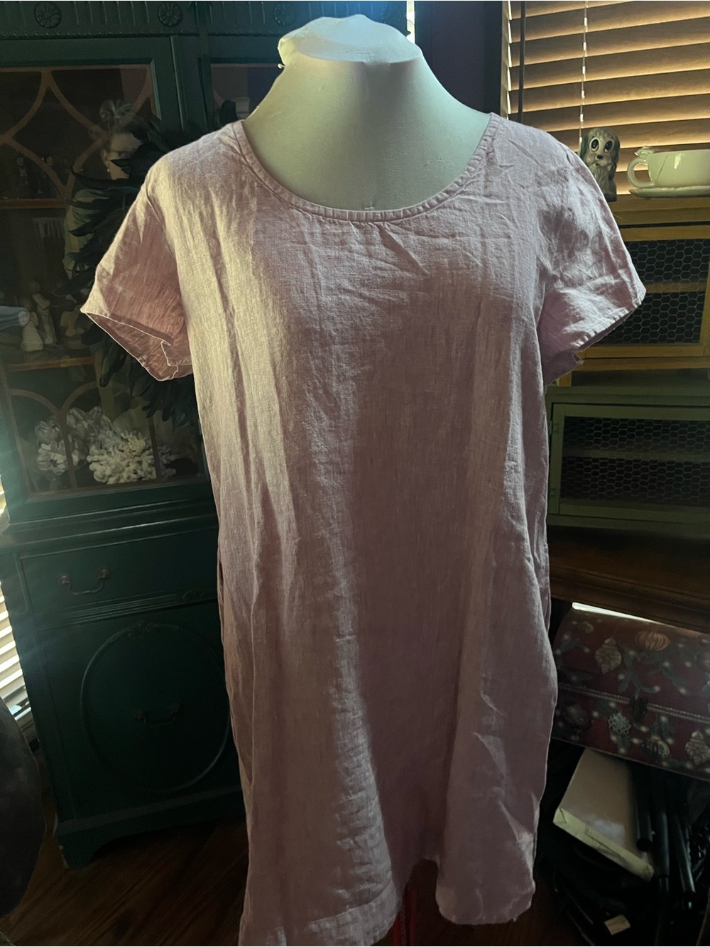 NWT Soft Surroundings Women's Linen Short-Sleeve Tunic Dress- Dusty Pink XL